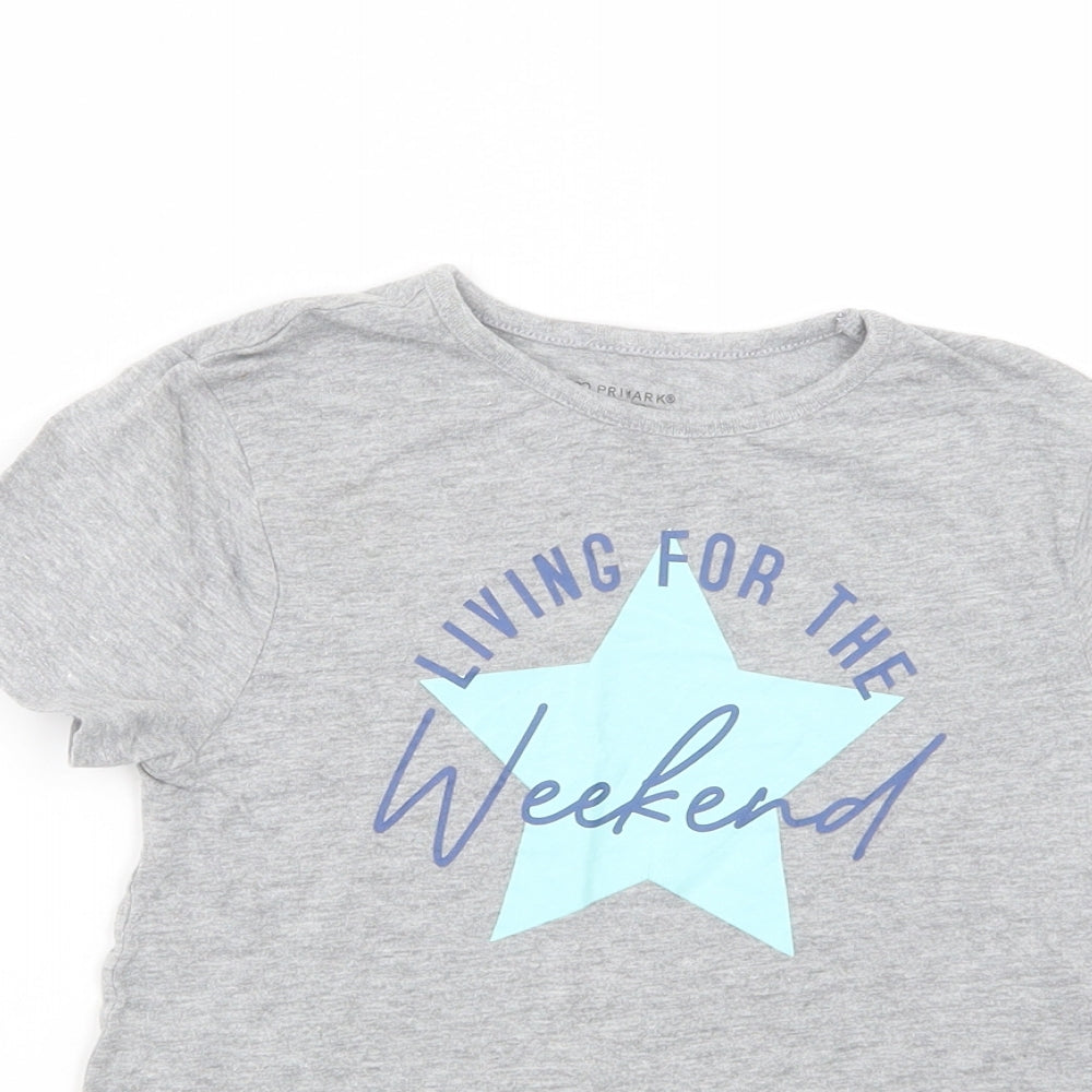 Primark Girls Grey  Cotton Pullover T-Shirt Size 5-6 Years Crew Neck Pullover - Living For The Weekend