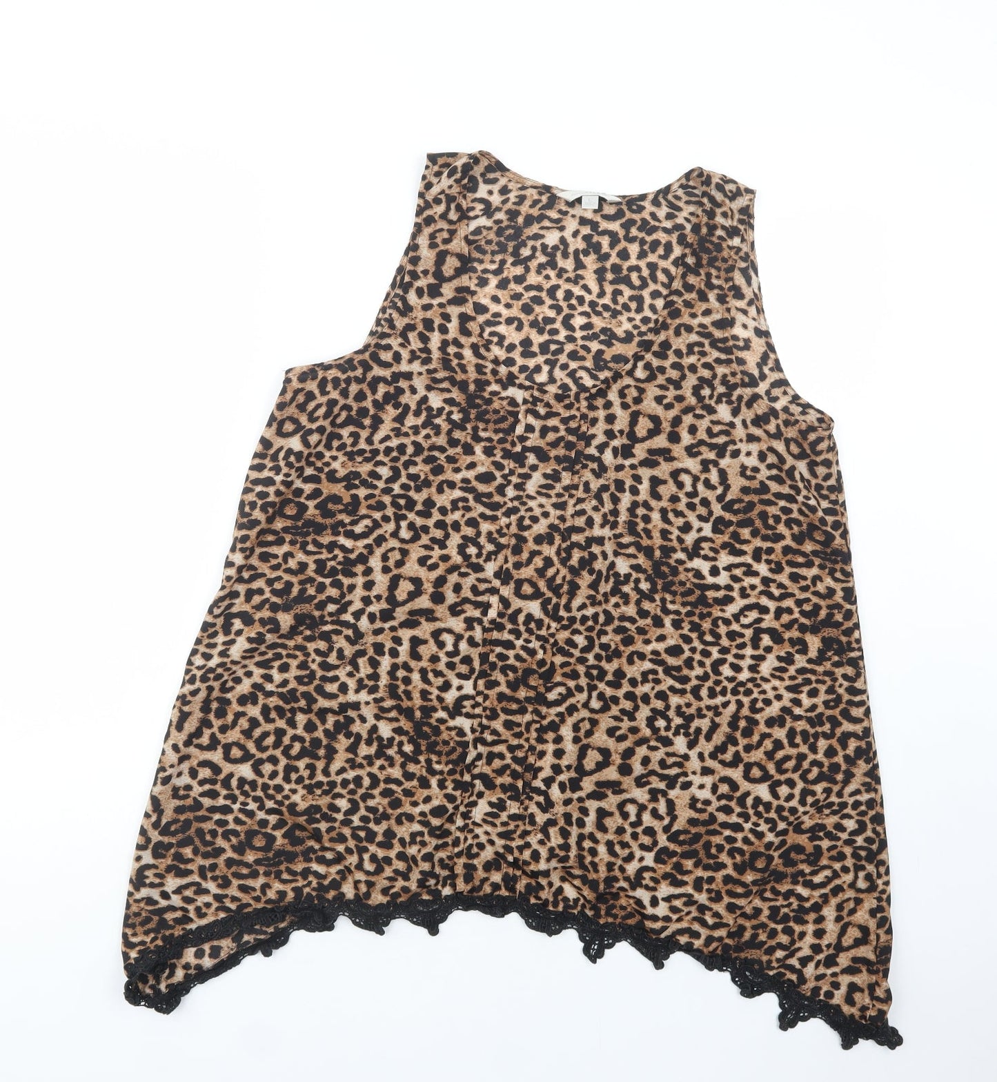 Charming Charlie Womens Brown Animal Print Polyester Basic Blouse Size L Scoop Neck
