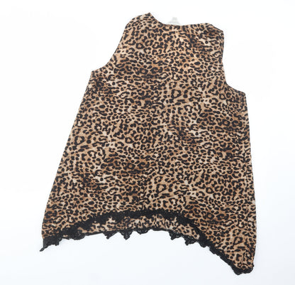 Charming Charlie Womens Brown Animal Print Polyester Basic Blouse Size L Scoop Neck