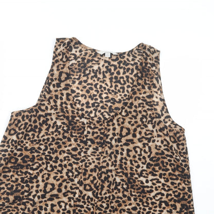 Charming Charlie Womens Brown Animal Print Polyester Basic Blouse Size L Scoop Neck