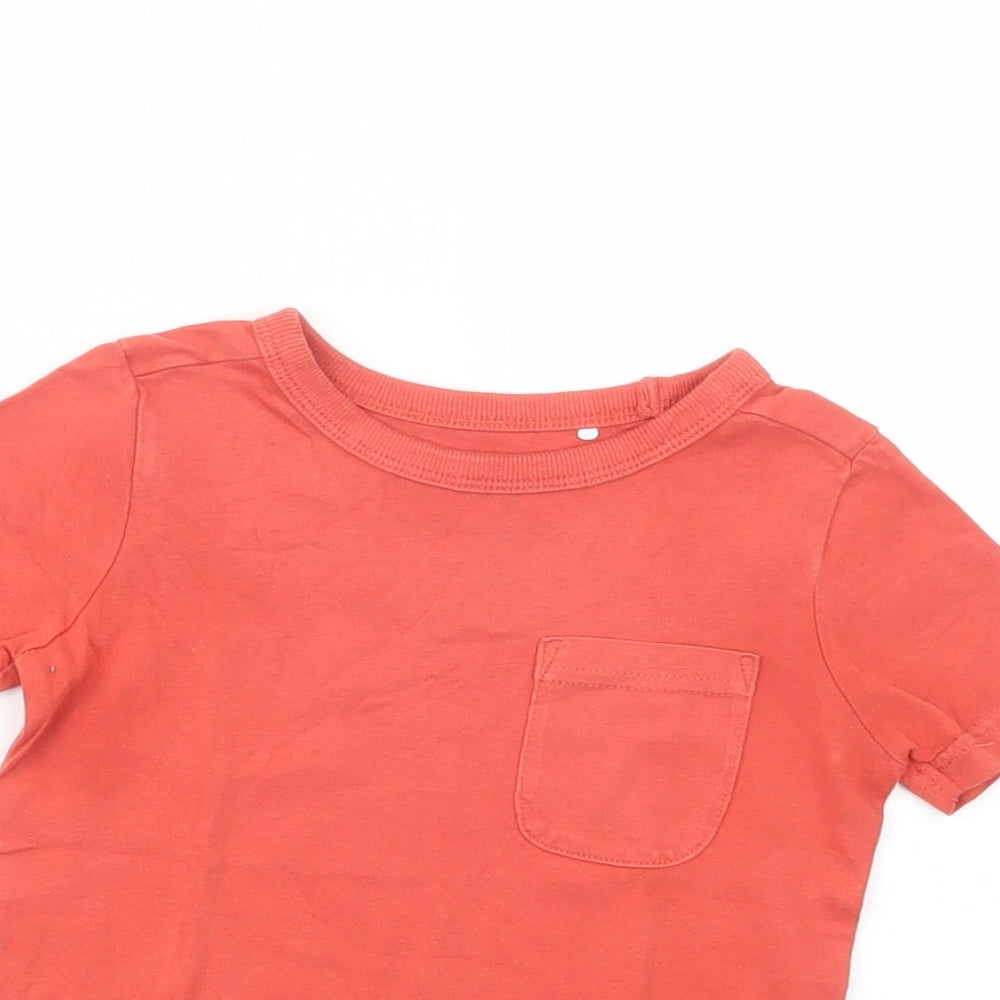 Close-up detail of George Baby Red Cotton Basic T-Shirt, size 12-18, Months Crew Neck Pullover