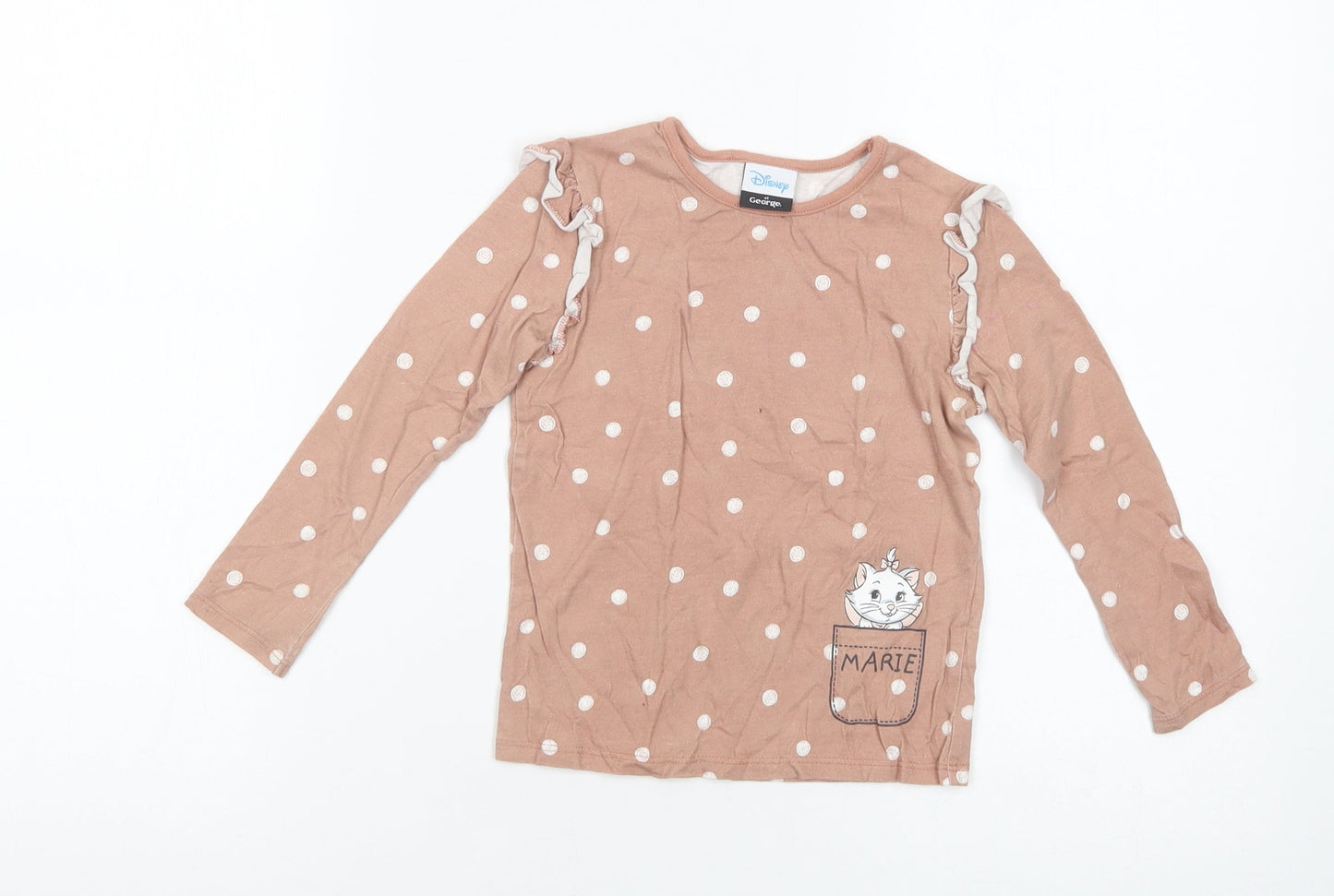 George Girls Pink Polka Dot Cotton Pullover T-Shirt Size 3-4 Years Crew Neck Pullover - Marie The Cat