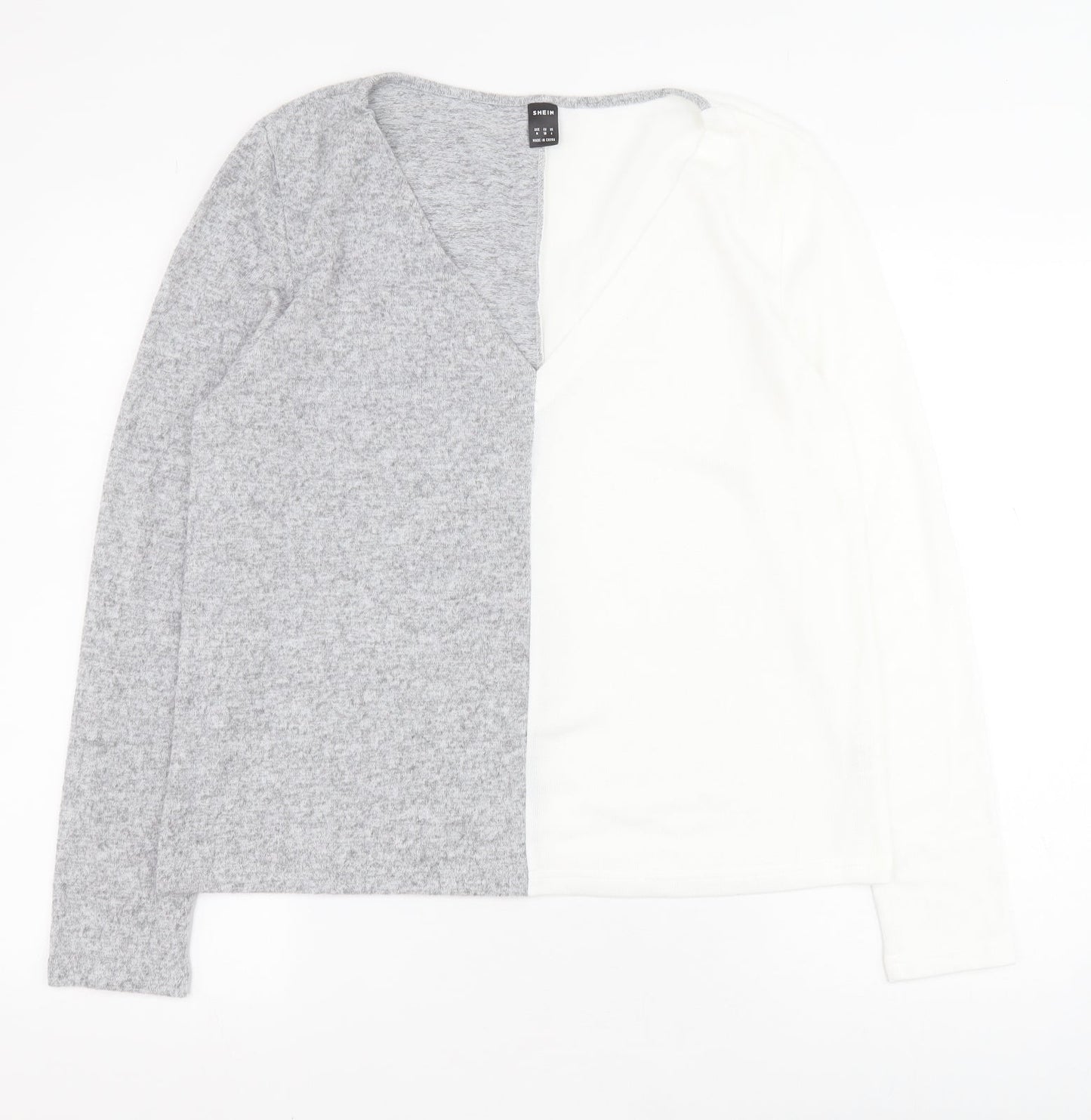 SheIn Womens Grey V-Neck  Polyester Pullover Jumper Size M