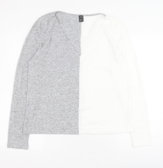 SheIn Womens Grey V-Neck  Polyester Pullover Jumper Size M