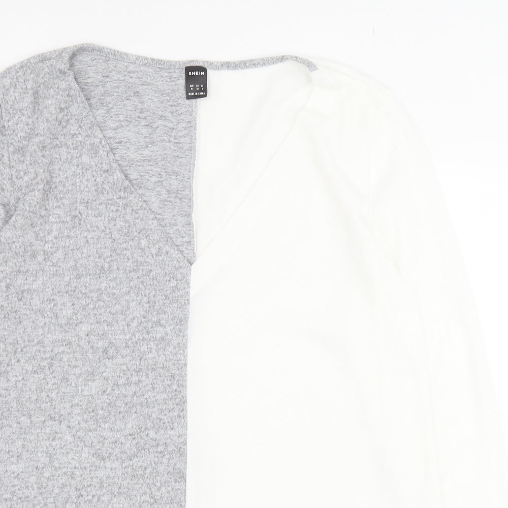 SheIn Womens Grey V-Neck  Polyester Pullover Jumper Size M