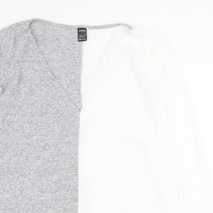 SheIn Womens Grey V-Neck  Polyester Pullover Jumper Size M