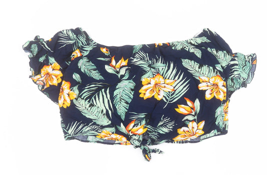 SheIn Womens Blue Floral Viscose Cropped Blouse Size XL Square Neck