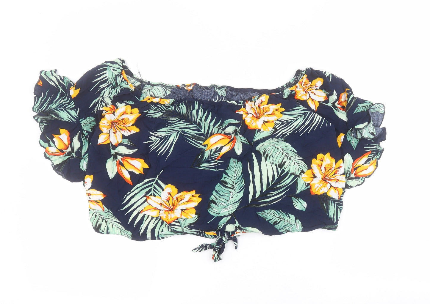 SheIn Womens Blue Floral Viscose Cropped Blouse Size XL Square Neck