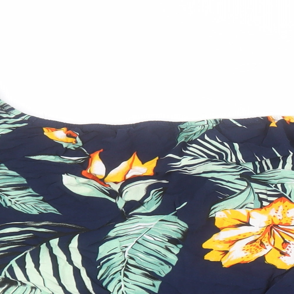 SheIn Womens Blue Floral Viscose Cropped Blouse Size XL Square Neck