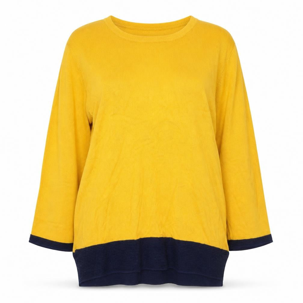 Front view of Stock Shop women’s yellow round neck viscose henley jumper, size M