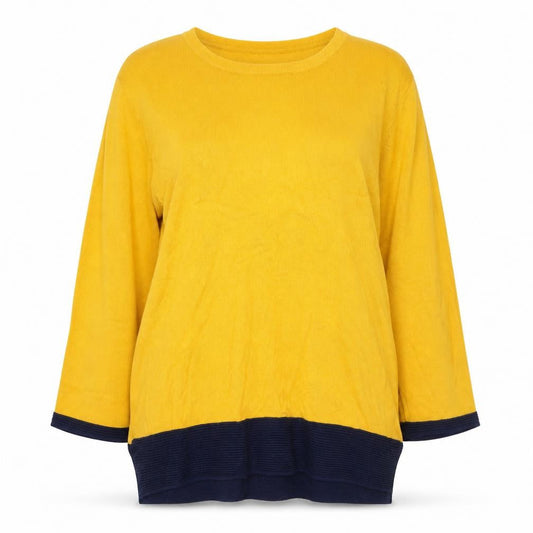 Front view of Stock Shop women’s yellow round neck viscose henley jumper, size M
