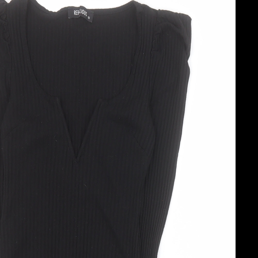 Rebellious Womens Black  Polyester Bodysuit One-Piece Size 10 L9 in Snap