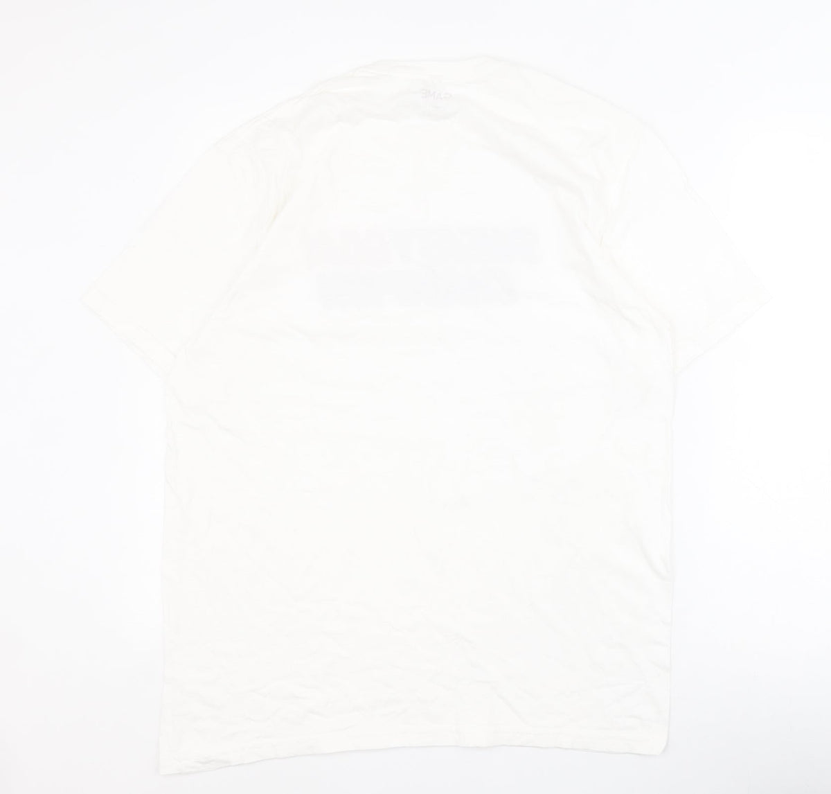 Back view of GAME women’s white 100% cotton basic polo, size L, crew neck