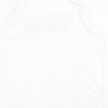 Brand and care label for GAME women’s white 100% cotton basic polo, size L, crew neck