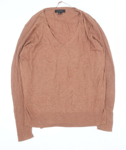 Primark Womens Brown V-Neck  Acrylic Pullover Jumper Size 14