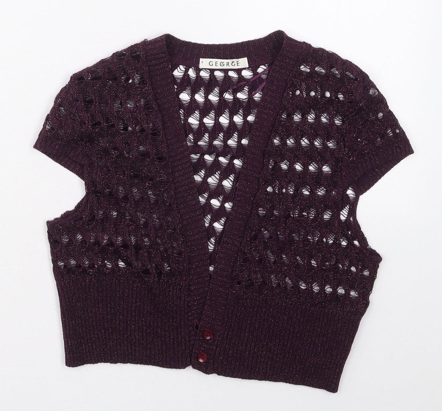 George Womens Purple V-Neck  Acrylic Cardigan Jumper Size M