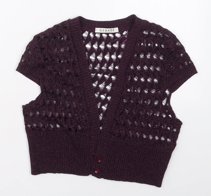 George Womens Purple V-Neck  Acrylic Cardigan Jumper Size M