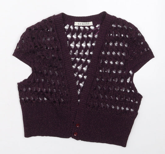 George Womens Purple V-Neck  Acrylic Cardigan Jumper Size M