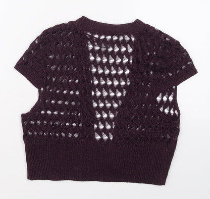 George Womens Purple V-Neck  Acrylic Cardigan Jumper Size M