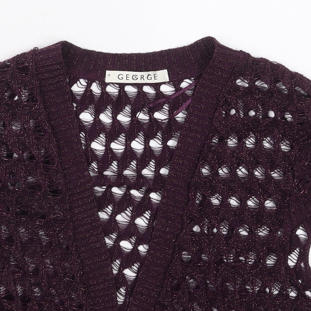 George Womens Purple V-Neck  Acrylic Cardigan Jumper Size M