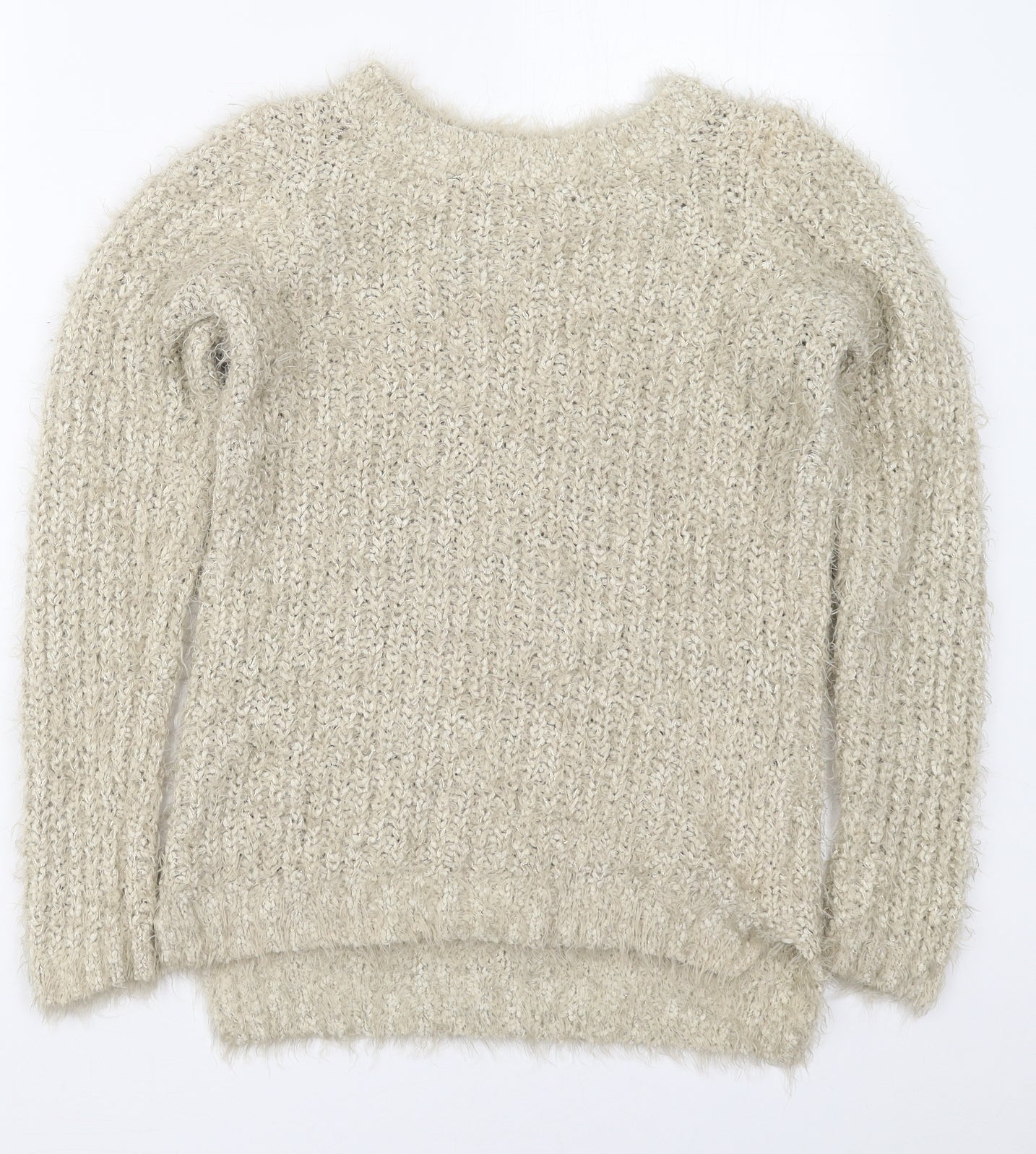 F&F Womens Beige Crew Neck  Polyester Pullover Jumper Size 6