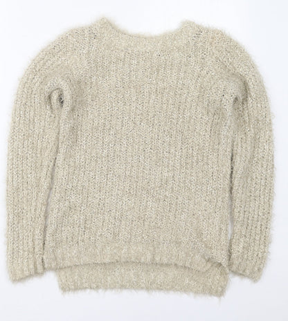 F&F Womens Beige Crew Neck  Polyester Pullover Jumper Size 6