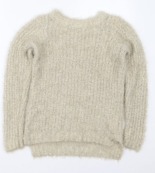 F&F Womens Beige Crew Neck  Polyester Pullover Jumper Size 6