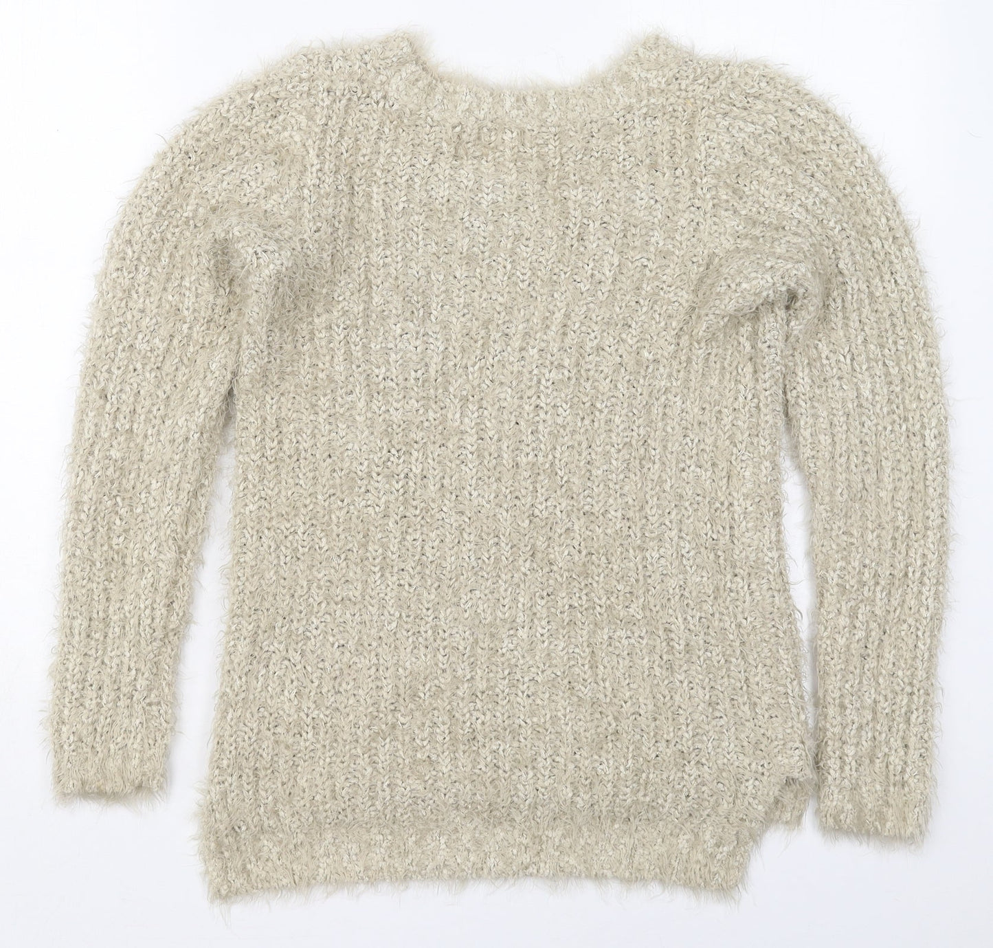 F&F Womens Beige Crew Neck  Polyester Pullover Jumper Size 6