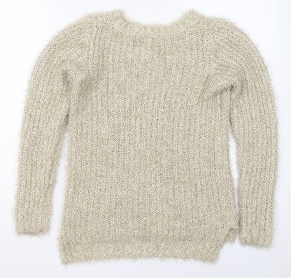 F&F Womens Beige Crew Neck  Polyester Pullover Jumper Size 6