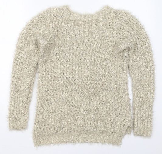 F&F Womens Beige Crew Neck  Polyester Pullover Jumper Size 6