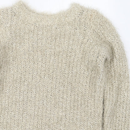 F&F Womens Beige Crew Neck  Polyester Pullover Jumper Size 6
