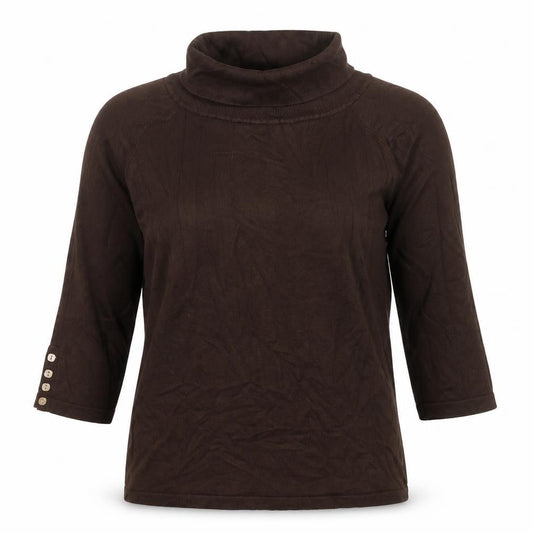 Front view of John Lewis women’s brown roll neck viscose jumper, size L
