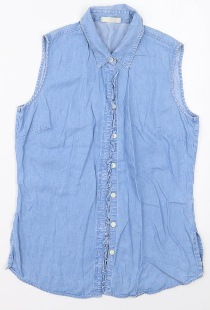 Marks and Spencer Womens Blue  Lyocell Basic Button-Up Size 10 Collared