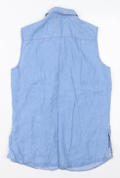 Marks and Spencer Womens Blue  Lyocell Basic Button-Up Size 10 Collared