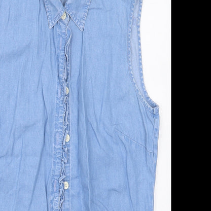 Marks and Spencer Womens Blue  Lyocell Basic Button-Up Size 10 Collared
