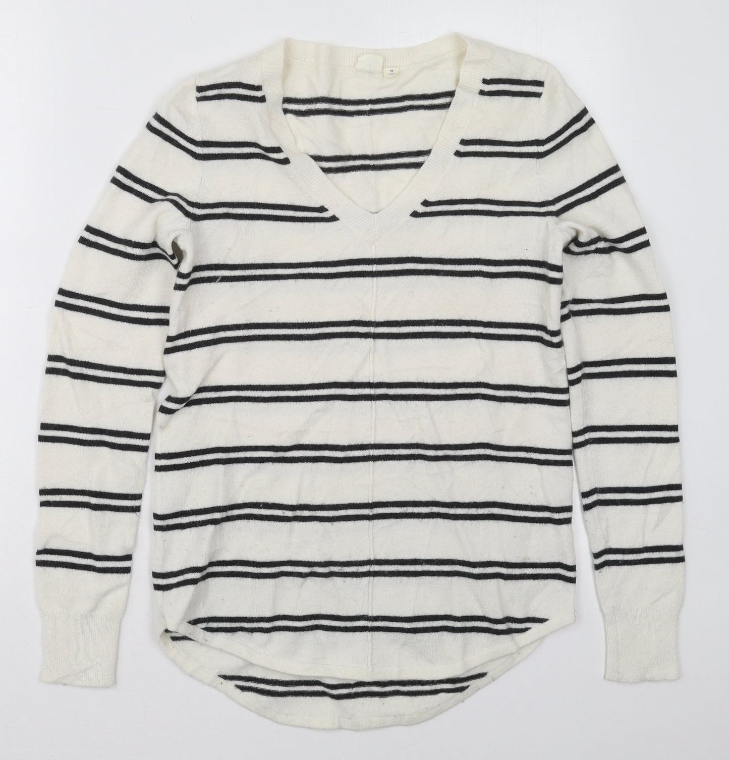 Gap Womens White V-Neck Striped Nylon  Jumper Size XS
