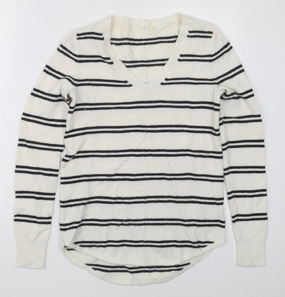 Gap Womens White V-Neck Striped Nylon  Jumper Size XS