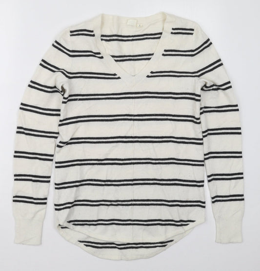 Gap Womens White V-Neck Striped Nylon  Jumper Size XS