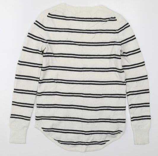 Gap Womens White V-Neck Striped Nylon  Jumper Size XS