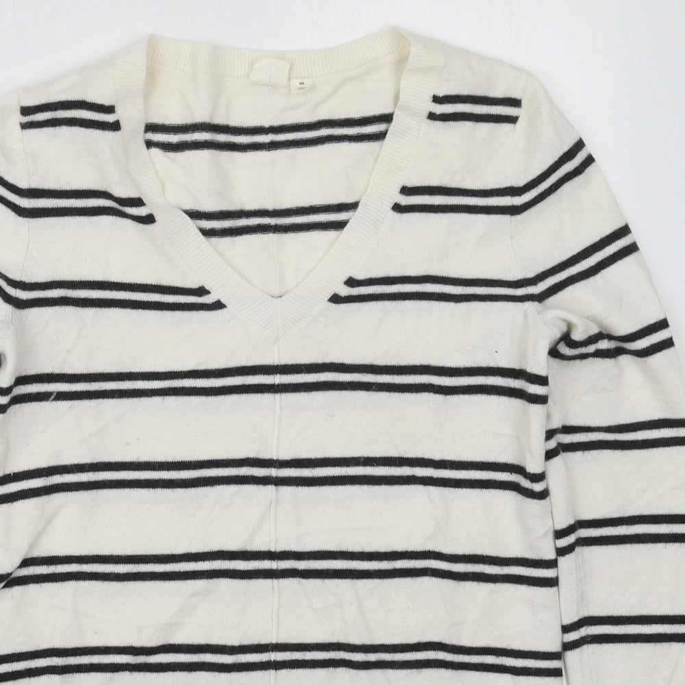 Gap Womens White V-Neck Striped Nylon  Jumper Size XS