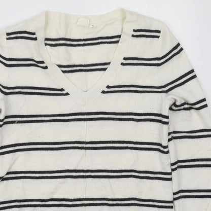 Gap Womens White V-Neck Striped Nylon  Jumper Size XS