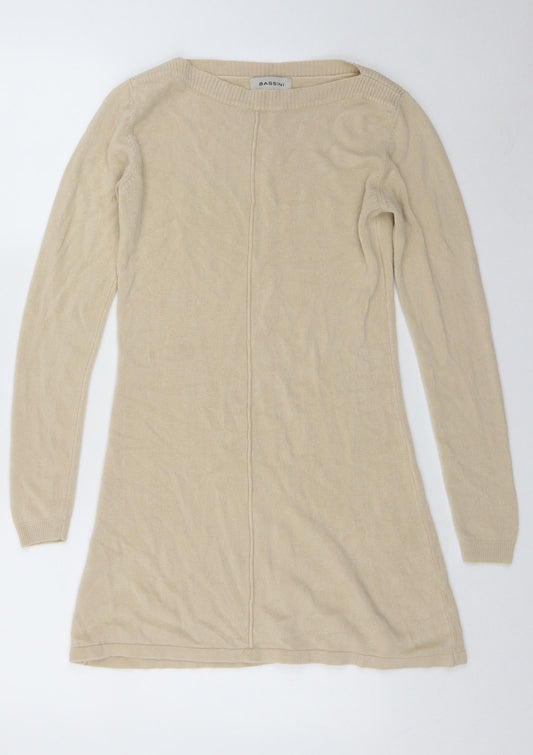 BASSINI Womens Beige Scoop Neck  Acrylic Henley Jumper Size S