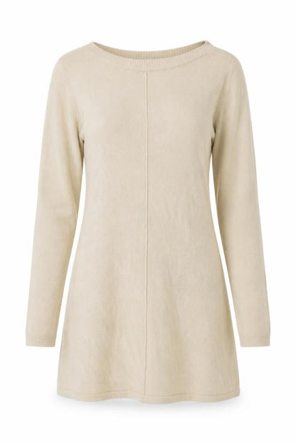 Front view of Bassini women’s beige scoop neck acrylic henley jumper, size S