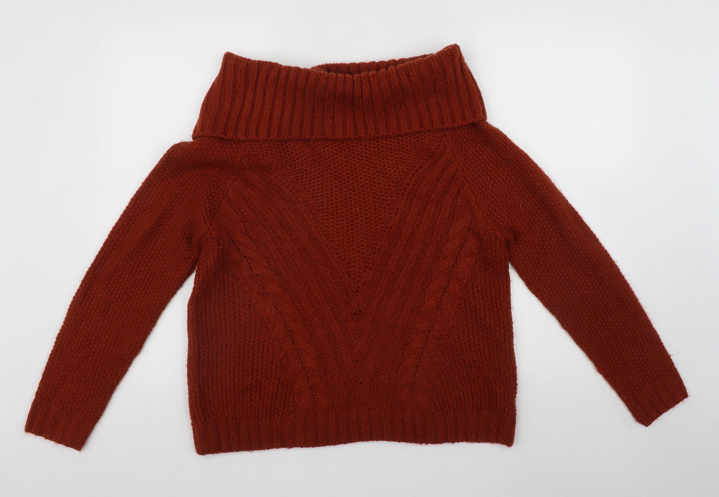 George Womens Brown Roll Neck  Acrylic Pullover Jumper Size 14   - Cable Knit
