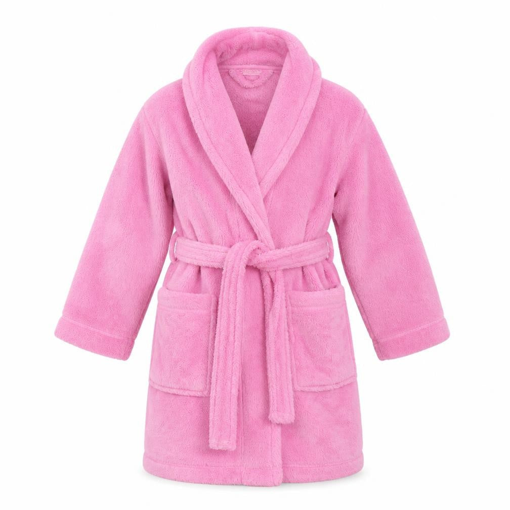 Front view of Cherokee girls’ pink solid polyester cami robe, size 2-3, years tie - belt included