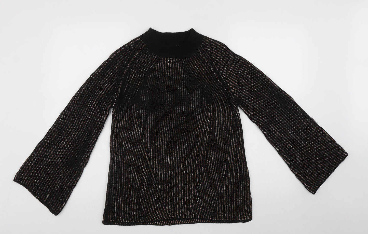 Womens UK Size S Papaya Multicoloured Henley Jumper