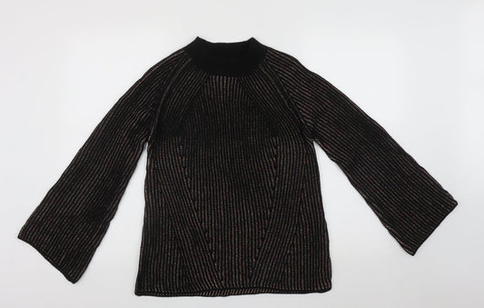 Womens UK Size S Papaya Multicoloured Henley Jumper