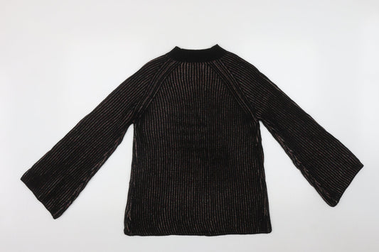 Womens UK Size S Papaya Multicoloured Henley Jumper