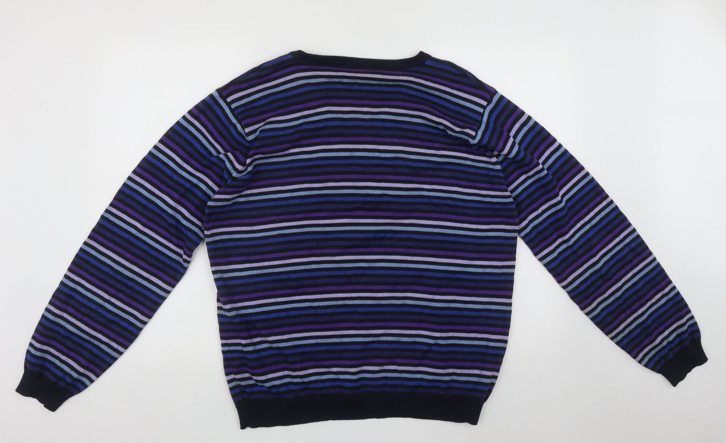 Burton Mens Multicoloured V-Neck Striped Cotton Pullover Jumper Size L