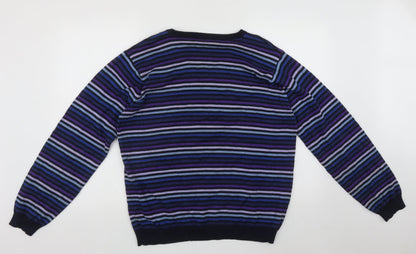 Burton Mens Multicoloured V-Neck Striped Cotton Pullover Jumper Size L